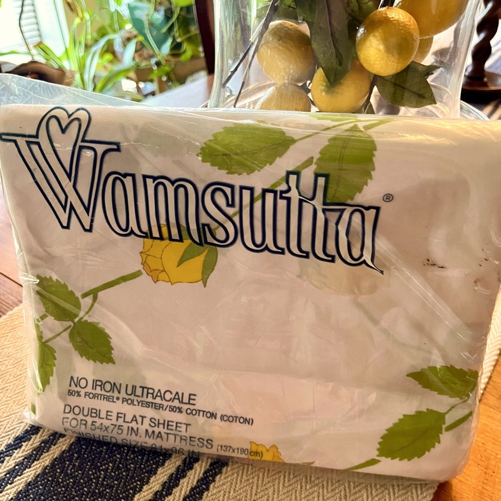 Vintage Wamsutta The Dior Rose Yellow Floral Double Flat Sheet NIP Full Size